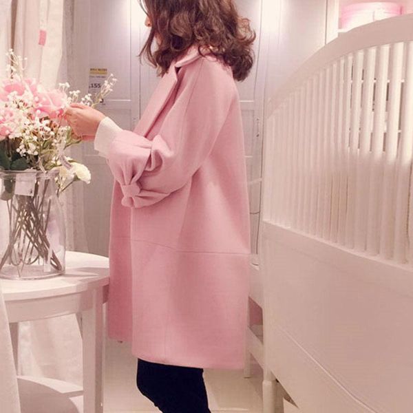 

women's wool & blends woolen coat women nine point sleeve long section autumn winter jacket 2021 and korean thick loose cloak fashion o, Black