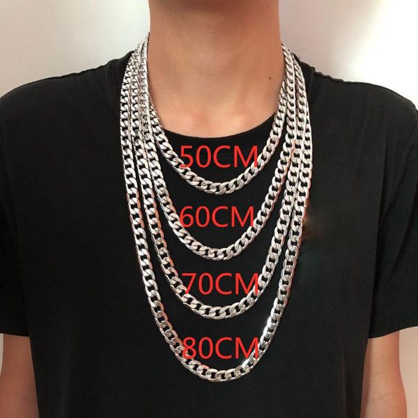 

chains basic punk stainless steel necklace for men women curb cuban link chain chokers vintage black gold tone solid metal twb, Silver