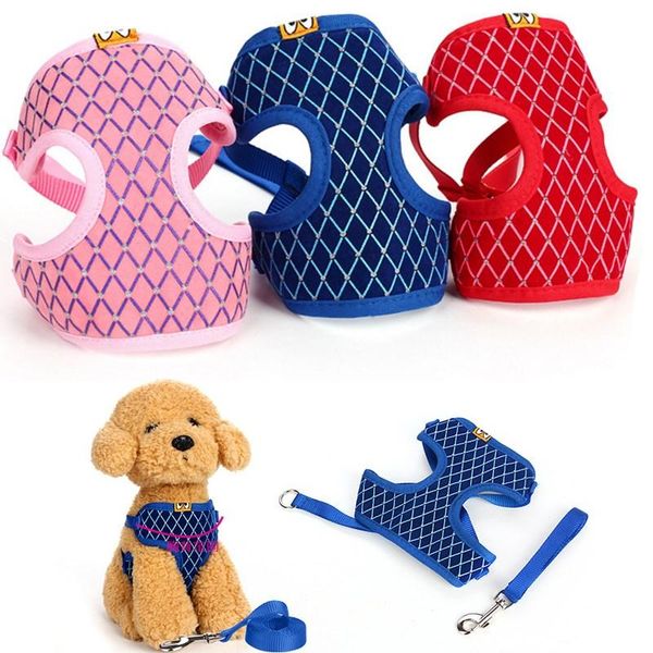 

dog collars & leashes small vest harness breathable mesh clothing flash drill reflective chest strap leash pet supplies collar