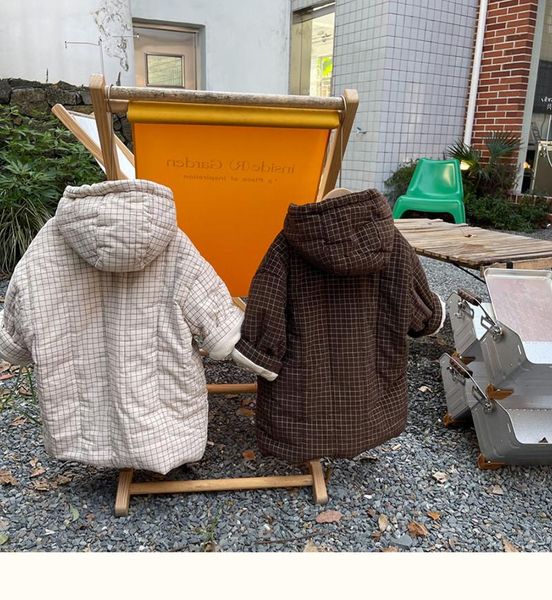 

jackets 2021 korean girls plaid thicken hooded coat winter fashion jacket kids clothes 1-7 years, Blue;gray