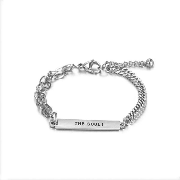 

link, chain engraved letter shaped for couples stainless steel upper arm men's and women's charm link jewelry, Black