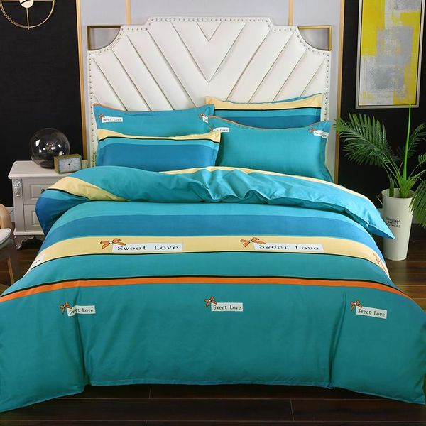 

bedding sets home textile set double-sided thicken bed sheet simple stripe pattern 3/4pcs quilt duvet cover pillowcase oceania