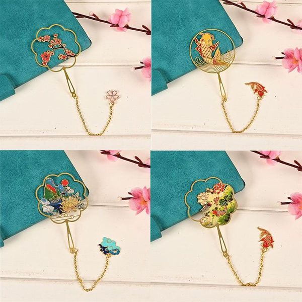 

bookmark chinese style brass hollowed pendant retro book clip metal pagination mark stationery student gift office supplies