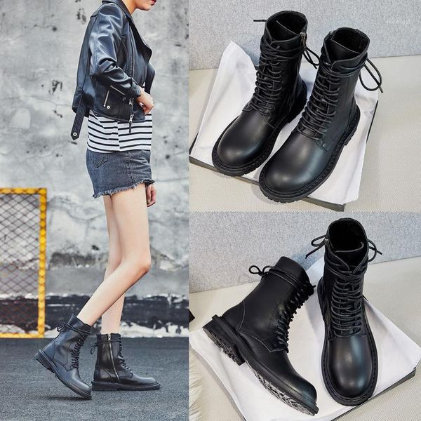 

boots fashion female british style short 2021 autumn and winter genuine leather women's ladies motorcycle ea-91, Black