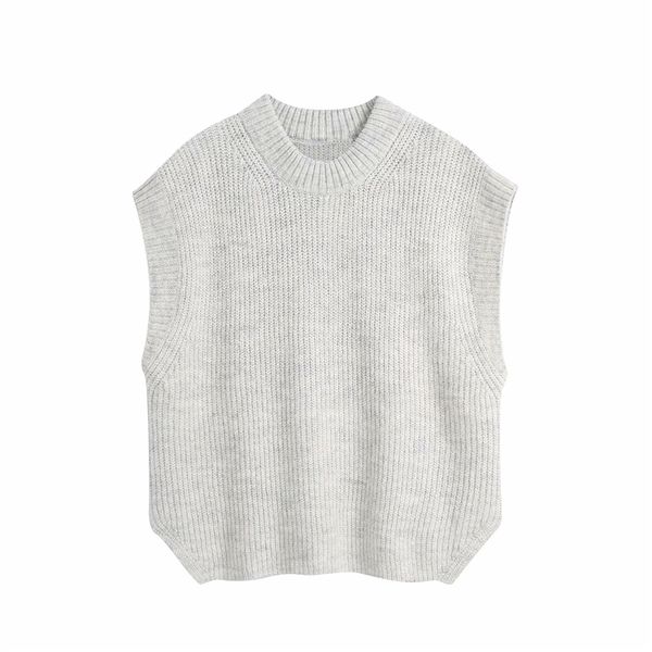 

elegant women o-neck sweater tanks fashion ladies soft solid knitted streetwear female chic causal polyester vest 210427, Black;white