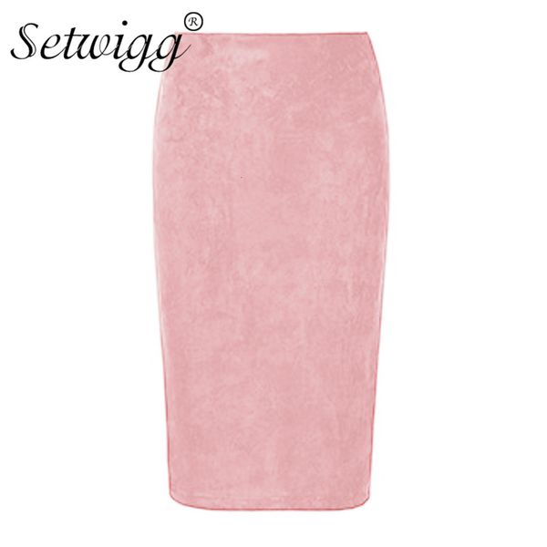 

skirts winter suede midi pencil high waist zipper back split stretch sheath veet knee length ol skirts 10 color, Black