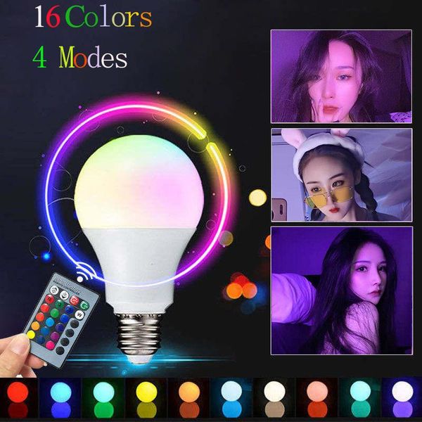 

bulbs rgb led bulb color light e27 110v-220v with remote control 5w 15w smart lamp atmosphere for home party wedding