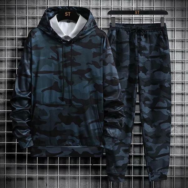 

spring summer sets streetwear mens tracksuits long sleeve hoodie elastic waist trousers men joggers camouflage clothing tracksuit, Gray