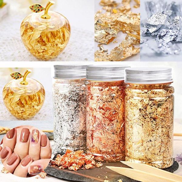 

nail art decorations 10g/bottle sequins ultra thin irregular faux glod foil metallic leaf flakes for manicure, Silver;gold