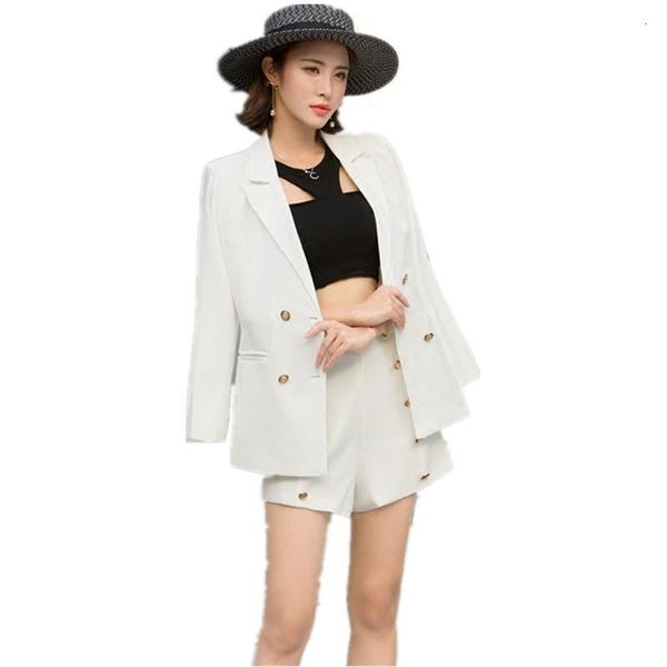 

women's tracksuits elegant office lady rivet vintage pant suits 2 piece sets elegant notched solid jacket blazer + high waist mini trou, Gray
