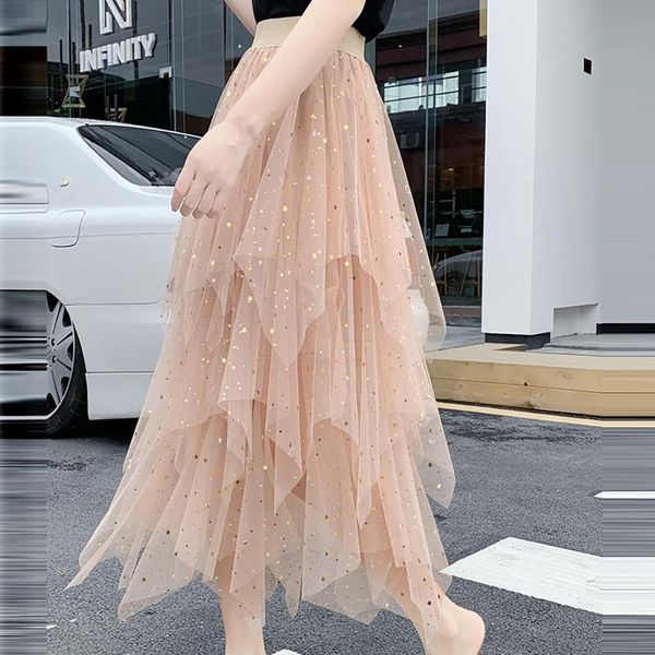 

skirts women spring summer elastic high waist long mesh skirt womens gauze fashion clothing vestidos, Black