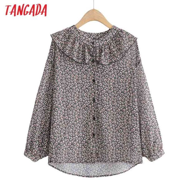 

women vintage flowers print ruffles loose long sleeve chic female casual shirt zl05 210416, White