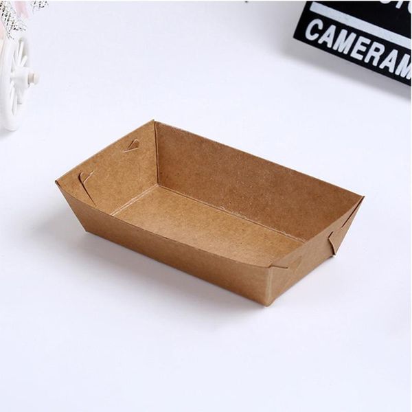 

30pcs disposable paper serving tray kraft coating boat shape snack box french fries chicken (bottom 16x11x4cm) take out containers