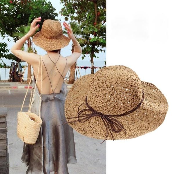 

summer hats for women bow-knot gorros big straw hat 2021 sombrero mujer panama sun beach large wide brim visor, Blue;gray