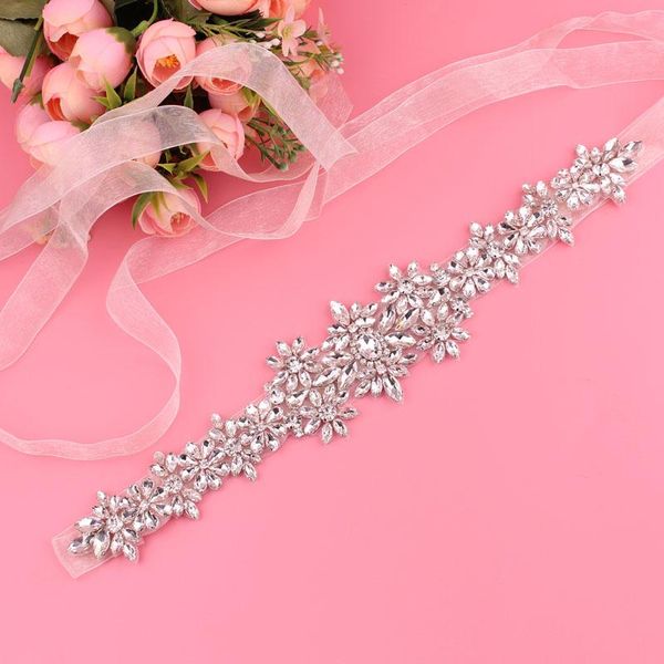 

wedding sashes bridal belt with silver crystals rhinestone applique sash for dress, White