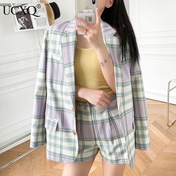

women's suits & blazers ucxq woman blazer jacket flax plaid long sleeve notched loose single breasted casual style 2021 autumn korean f, White;black