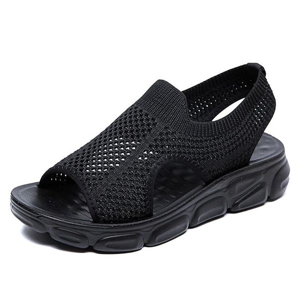 

sandals 2021 summer women's woven mesh flat bottomed beach shoes korean fashion leisure student large size, Black