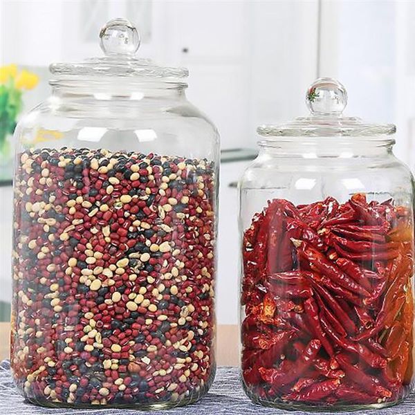 

durable transparent glass sealed can storage tank bamboo lid tea canister reusable jar for grain candy bottles & jars