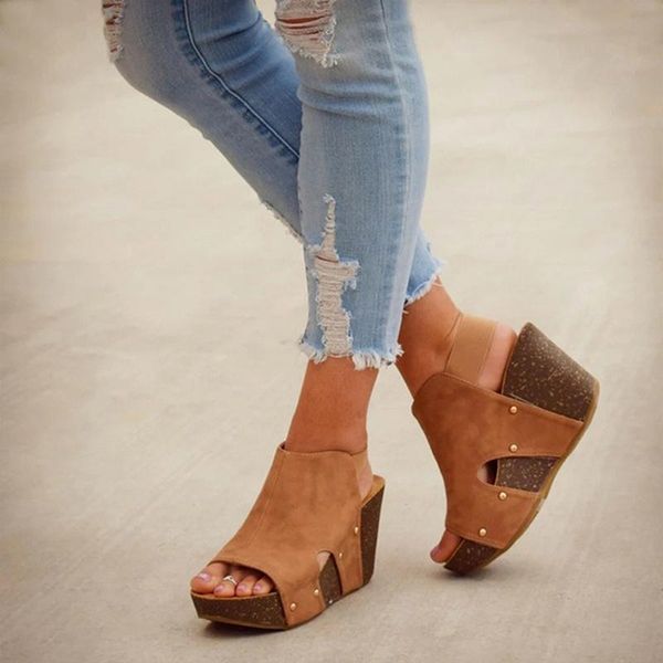 

sandals fashion flat bottom summer slip-on slope fish mouth platform high heels wedge for women, Black