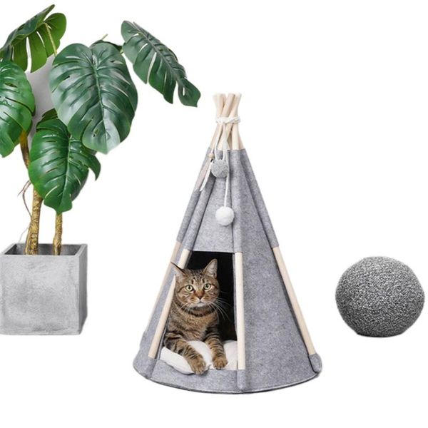 

pet tent foldable wool felt cat dog house kitten washable teepee puppy indoor outdoor kennels portable cave with mat beds & furniture