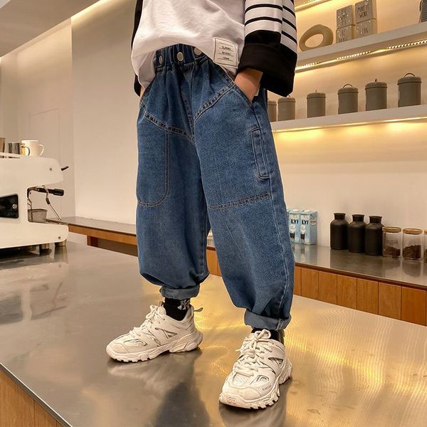 

jeans 2021 loose jean spring autumn boy trousers pants capris kids children clothing denim longÂ teenage sportÂ 4-12years high quality, Blue