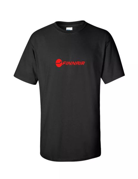 

finnair red retro logo finland finnish airline black cotton t-shirt, White;black