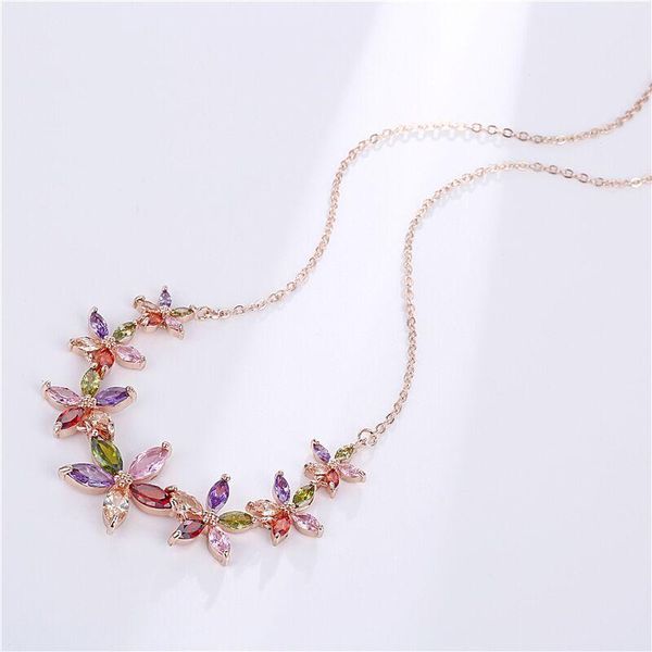 

pendant necklaces 2021 luxury high-end jewelry is like summer flowers colorful zircon colorless cubic necklace wholesale, Silver