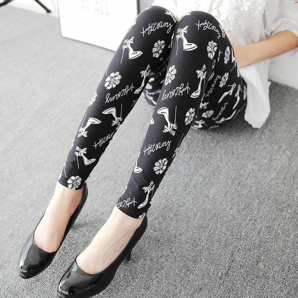 

women's leggings chsdcsi women colorful printed sport high waist elastic plus size legging pencil pants fitness ladies push up trousers, Black