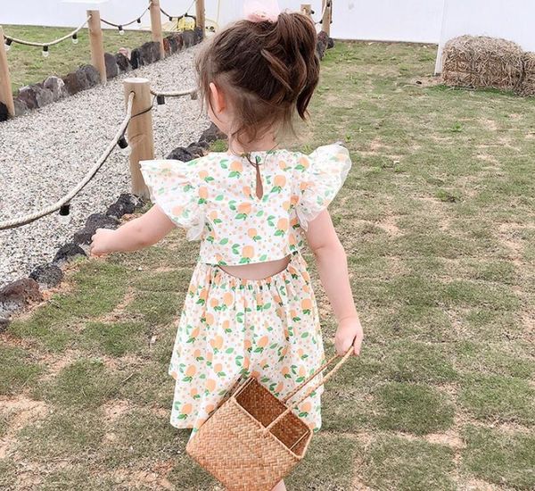 

girl's dresses retail summer baby girls printed back hole dress , princess sweet clothes 1-6t, Red;yellow