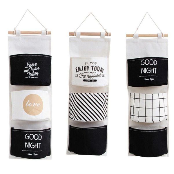 

pockets hanging storage bag nordic style wall mounted wardrobe sundries container fabric cotton pouch home closet boxes & bins