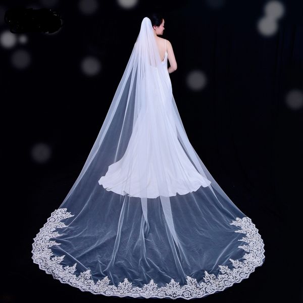 

3-meter one layer elegant luxury long wedding veil bridal veils sequins lace veil with metal comb, Black