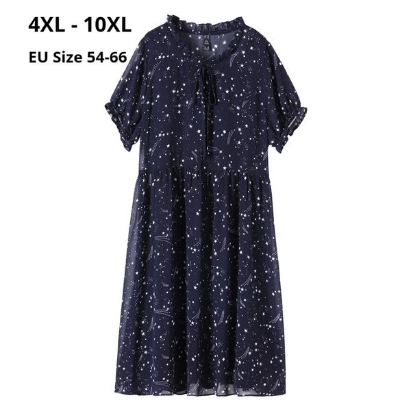 

dresses plus size 10xl 8xl 6xl 4xl women short sleeves summer dresses femme elegant print chiffon clothing ol work wearing dress, Black;gray