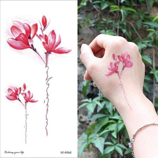 

temporary tattoos stickers women lotus flower tattoo body art hand wrist armband rose peony drawing watercolor tatoo fake beauty
