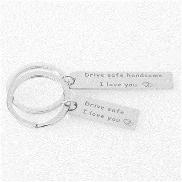 

keychains fashion jewelry men women keyring engraved drive safe handsome i love you heart for couples boyfriend girlfriend gifts keychain, Silver