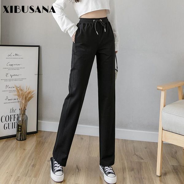 

women's pants & capris xibusana 2021 autumn trousers black straight loose casual trouser elastic waist lacing thin women high, Black;white