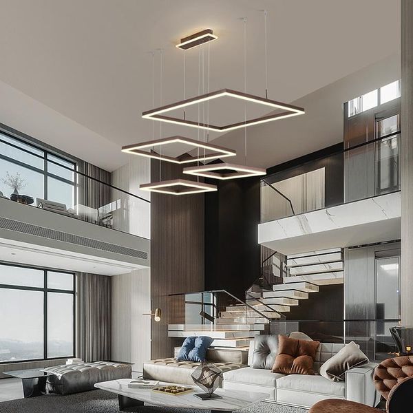 

pendant lamps square aluminum + acrylic led chandeliers living room dining bedroom study chandelier commercial & office lighting