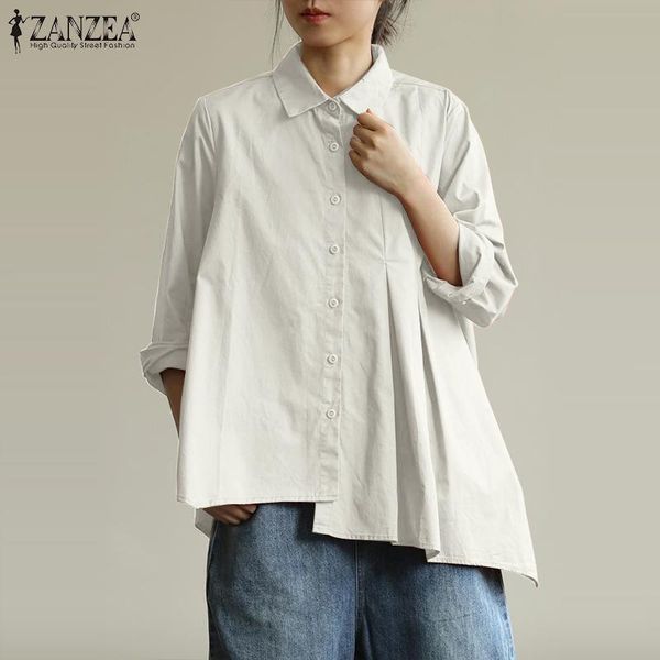 

blouse for women 2021 ladies asymmetrical shirts autumn long sleeve casual solid lapel blusa femininas plus size 5xl women's blouses &, White