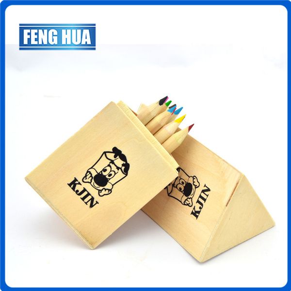 

pen 8 mini color cils in log color triangle wooden box with printing