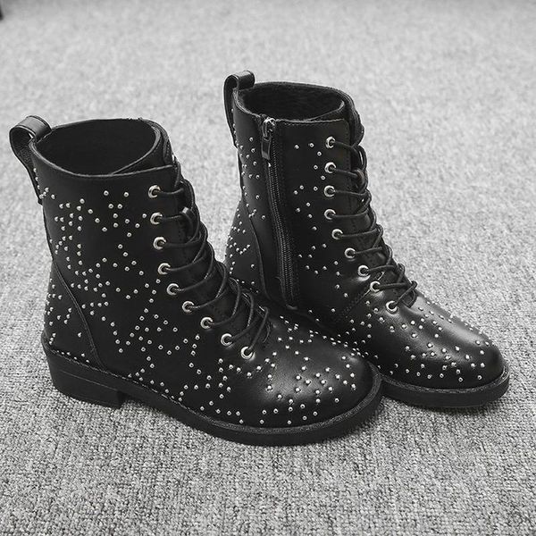 

boots winter womens shoes british style female ankle leather flat motorcycle boot feminine for women, Black