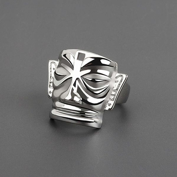 

sanxingdui god archaeology mask ring men and women cultural creative national style domineering personality adjustable mouth, Silver