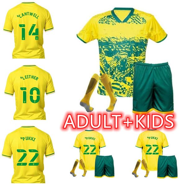 

kids full kits+sock special edition 2021 city hugill soccer jerseys home 21 22 roberts norwich pukki hernandez buendia stiepermann football, Black;yellow