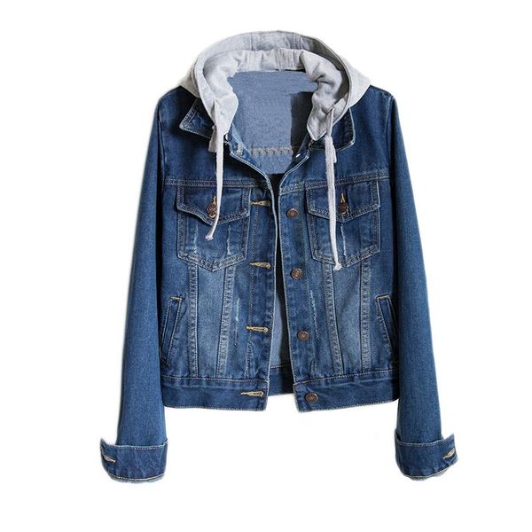 

women's jackets spring and autumn korean denim jacket short slim thin casual hooded long sleeve large size (cap detachable), Black;brown