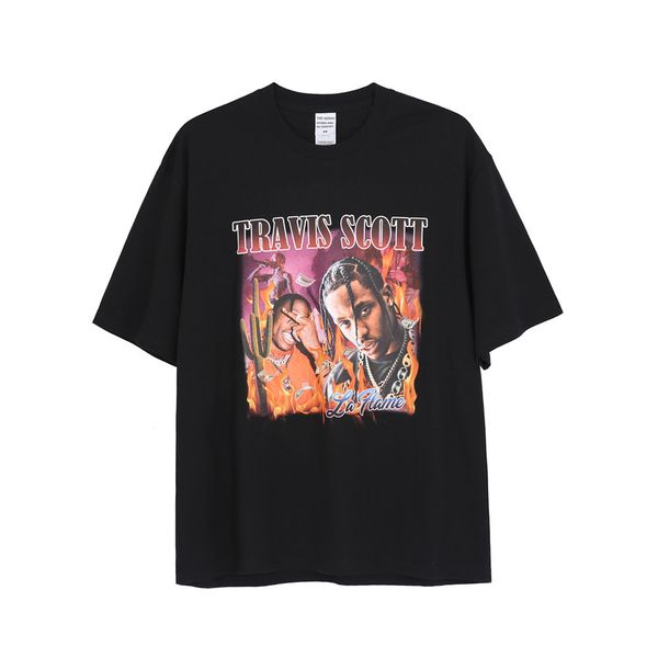 

high rapper character print short sleeve t-shirt men's street hip hop loose quarter sleeve t-shirt, White;black