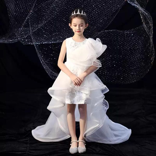 

girl's dresses flower girl illusion appliques embroidery pearls sleeveless o-neck princess tulle lace luxury white kids party gown h546, Red;yellow