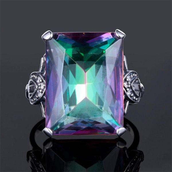 Кластерные кольца Rainbow Multi Color Topaz Cube Ring Кольцо женская творческая личность 925 стерлинговое серебро инкрустированные драгоценные камни драгоценности