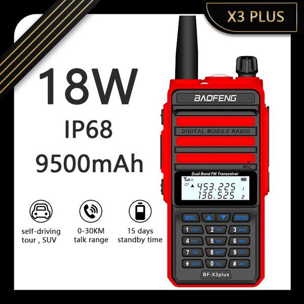 

baofeng walkie talkie x3 plus tri-band 136-174/220-260/400-520mhz ham cb radio waterproof 18w high power uhf vhf transceiver
