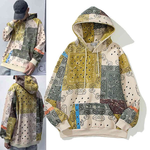 

digner hoodi fashion casual trend cashew flower stitching high street hoodie et loose oversized sweatshirts for men and women, Black