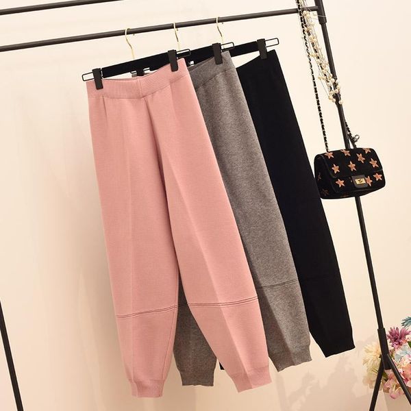 

female trousers autumn/winter 2021 show thin sweatpants loose beam foot slacks gray haroun pants knit women's & capris, Black;white