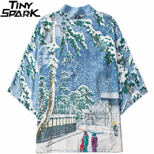 

japanese kimono jacket snowing tree print harajuku 2021 hip hop men japan style streetwear summer thin clothing men's jackets, Black;brown