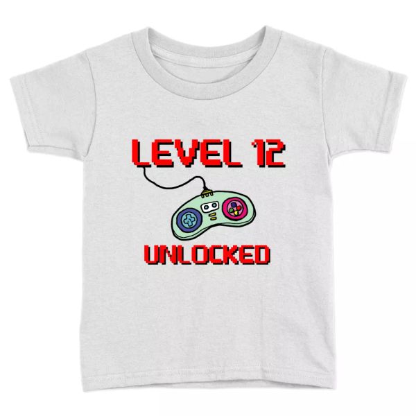 

level 12 kids t-shirt 12th birthday years old cute present top, White;black